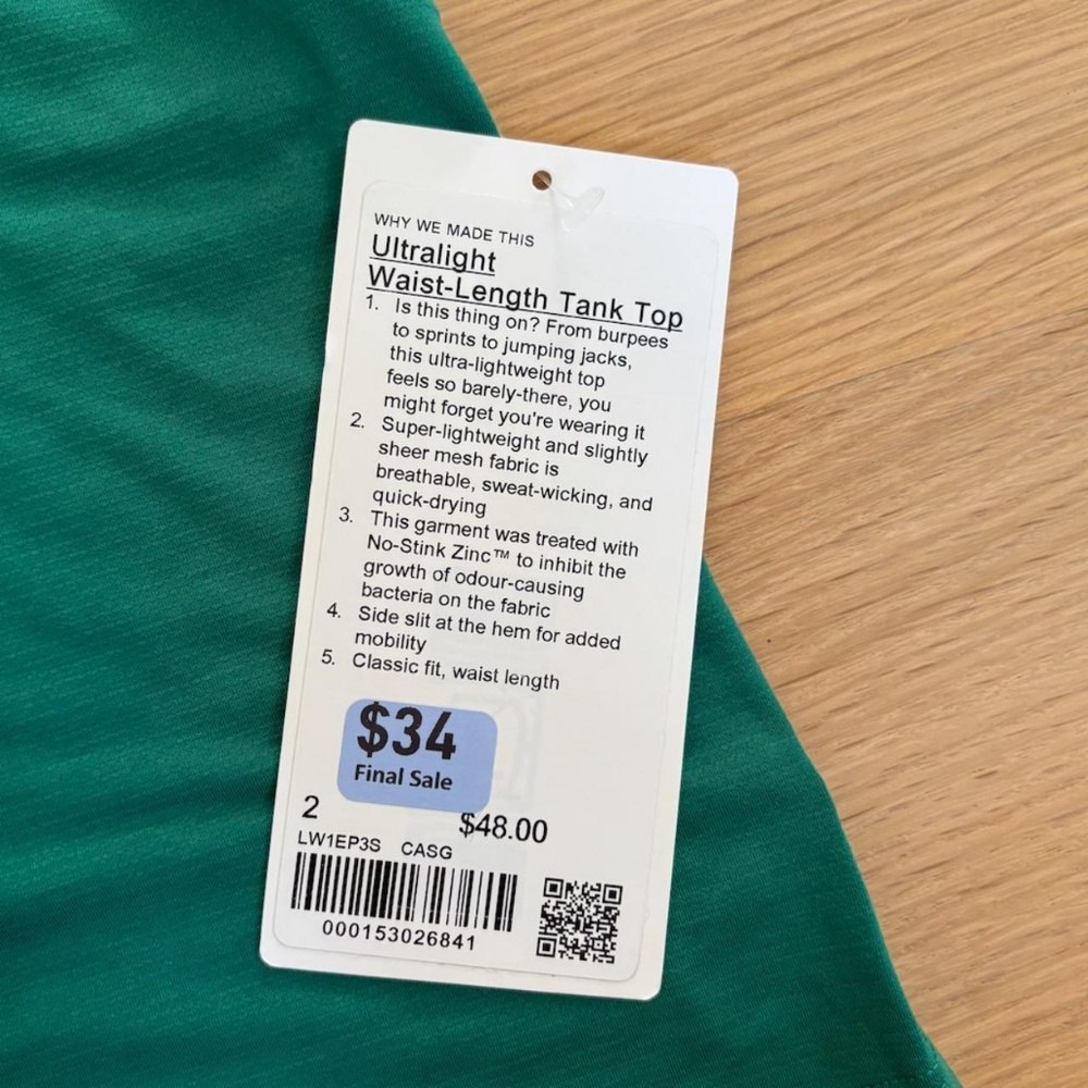 Lululemon Ultralight Waist-Length Tank Top - Storm Teal - Picture 2 of 7